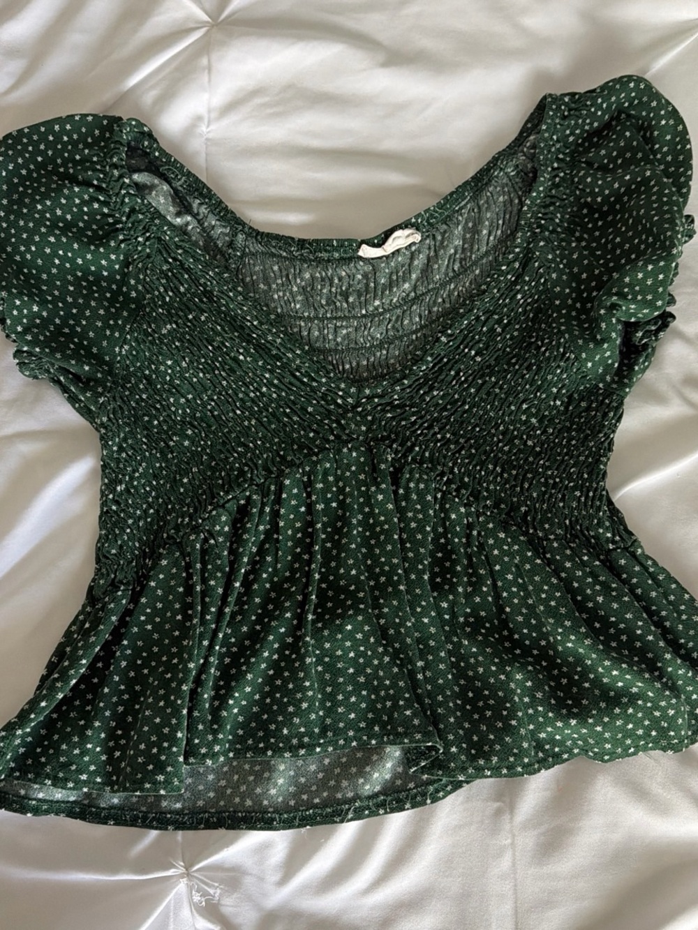 PacSun Dark Green Smocked V-Neck Peplum Top with White Stars